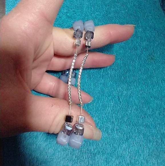 Elegant Silver and Blue Beaded Stretch Bracelet Set Of 2 - Picture 3 of 5